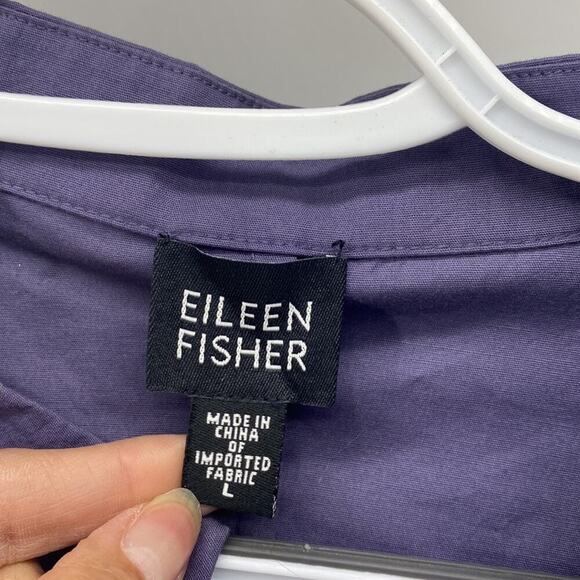 Eileen Fisher cotton mandarin collar purple 3 quarter sleeve button down sz L - Picture 2 of 8